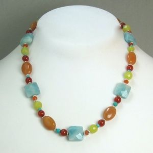 Jade Necklace Turquoise and Carnelian Gemstone style 7